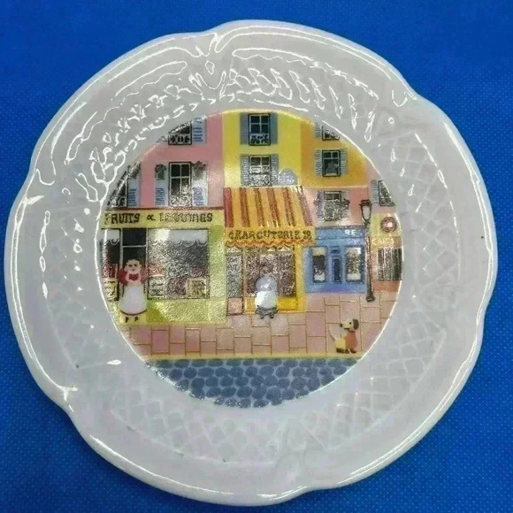 Set of 4 LIMOGES PHILIPPE DESHOULIERES Porcelain Canape Plates MERCHANTS ROW - Picture 3 of 6